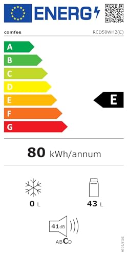 COMFEE' RCD50WH2(E) Mini Frigorífico 43L, Silencioso, Blanco