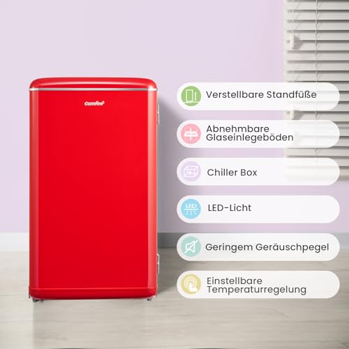 COMFEE' RCD93RE2EURT(E) Mini Frigorífico 93L Retro, Silencioso, Rojo