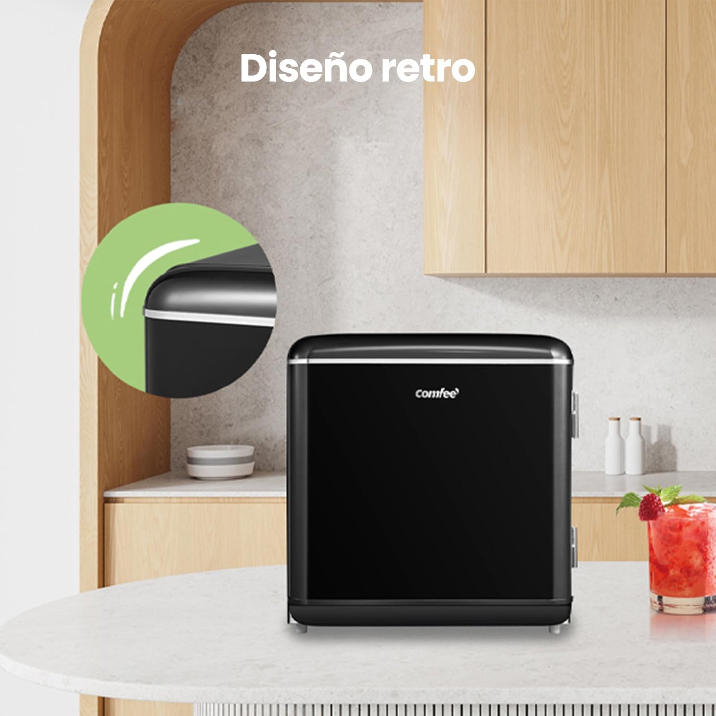 COMFEE' Mini Frigorífico 47L Retro, Silencioso, Negro