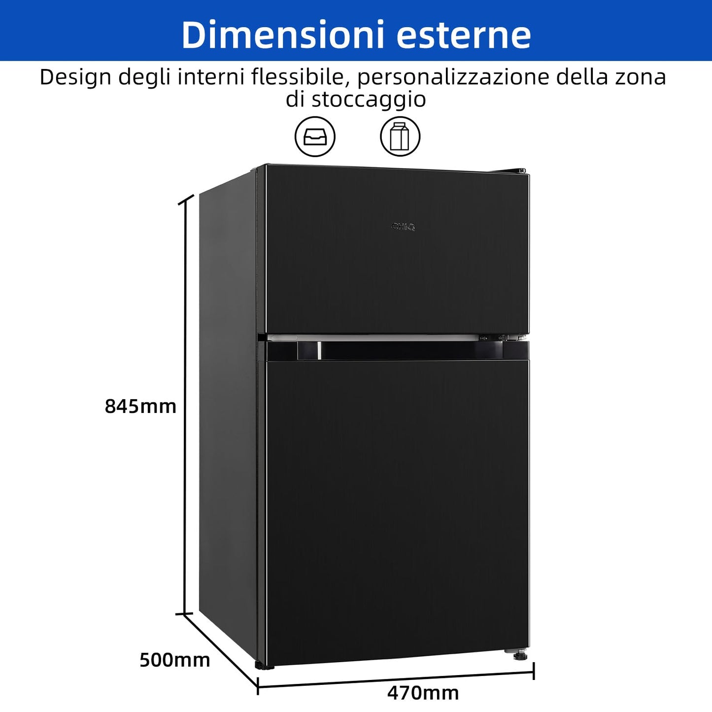 CHiQ Frigorífico Combi Bajo Encimera 86L, Silencioso, Oscuro