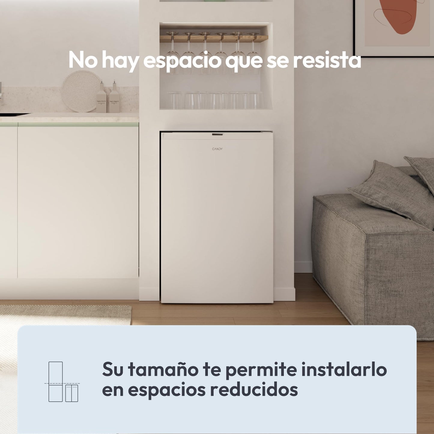 Candy Mini Frigorífico 129L con Congelador, LED, Blanco