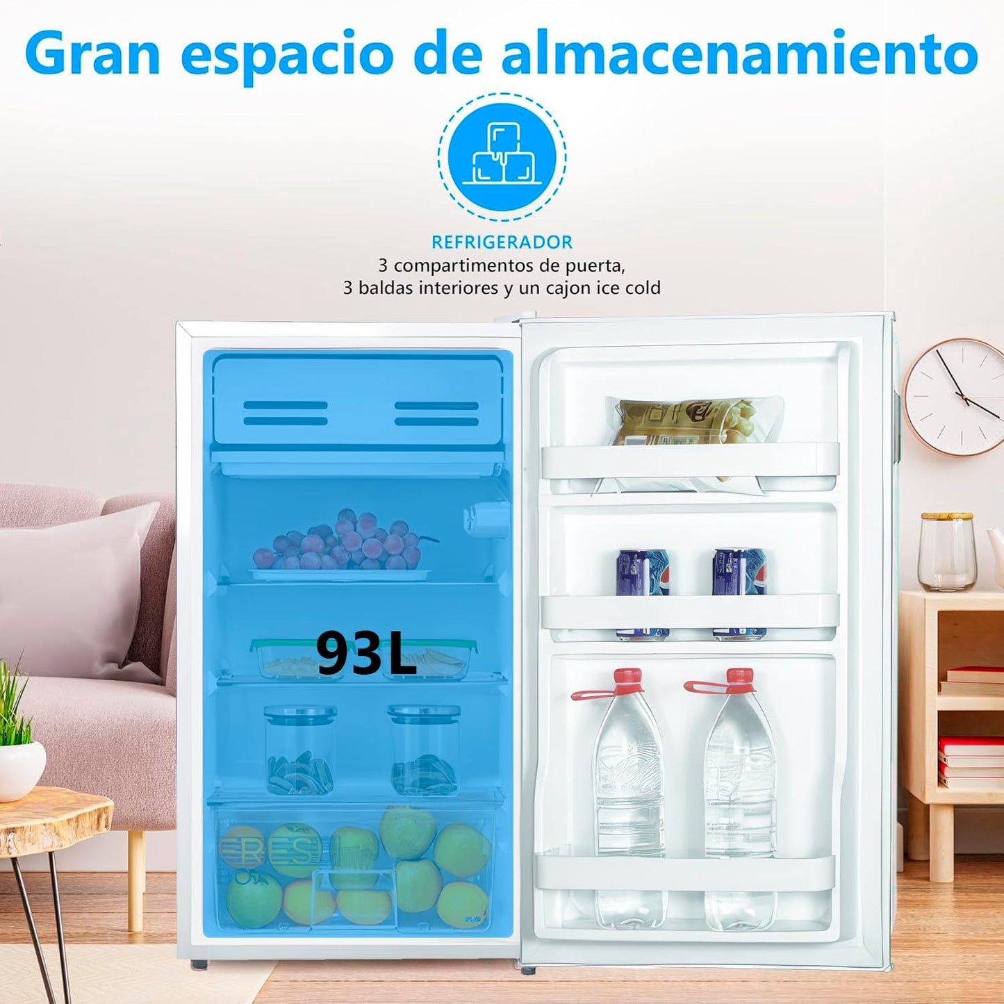 Midea Mini Frigorífico 93L, Bajo Consumo, Silencioso, Hogar/Oficina