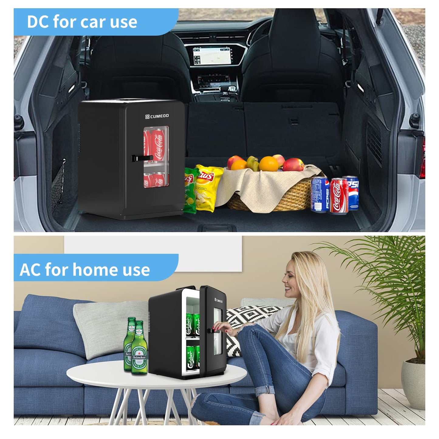 Mini Nevera 15L, Portátil 12V/220V, Frío/Calor, Dormitorio/Coche