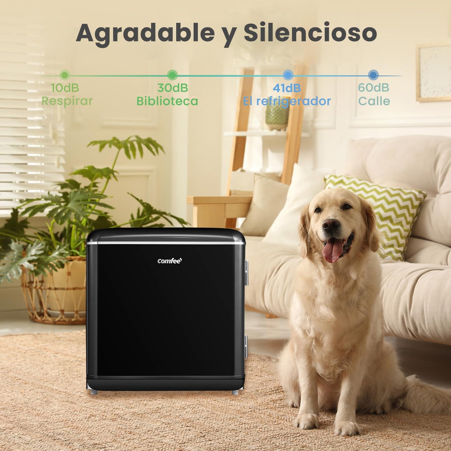 COMFEE' Mini Frigorífico 47L Retro, Silencioso, Negro