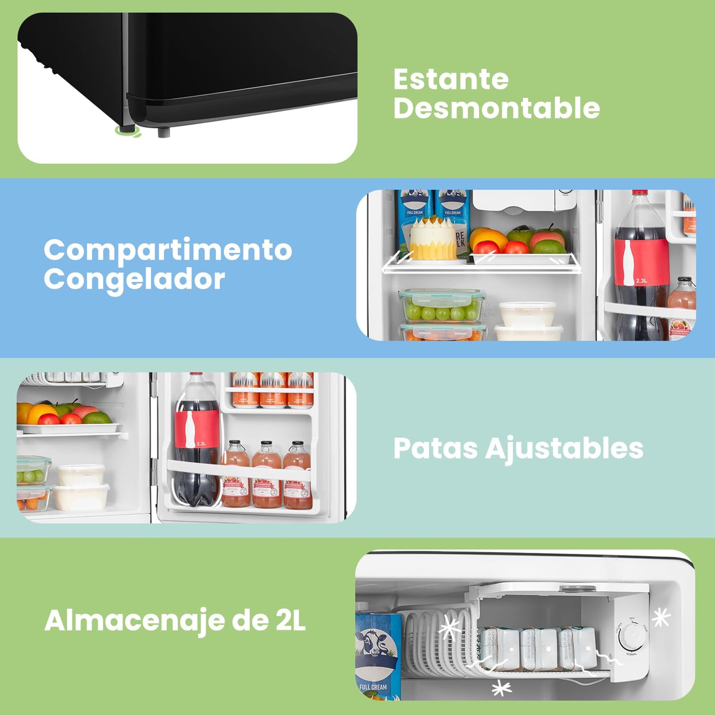 COMFEE' Mini Frigorífico 47L Retro, Silencioso, Negro