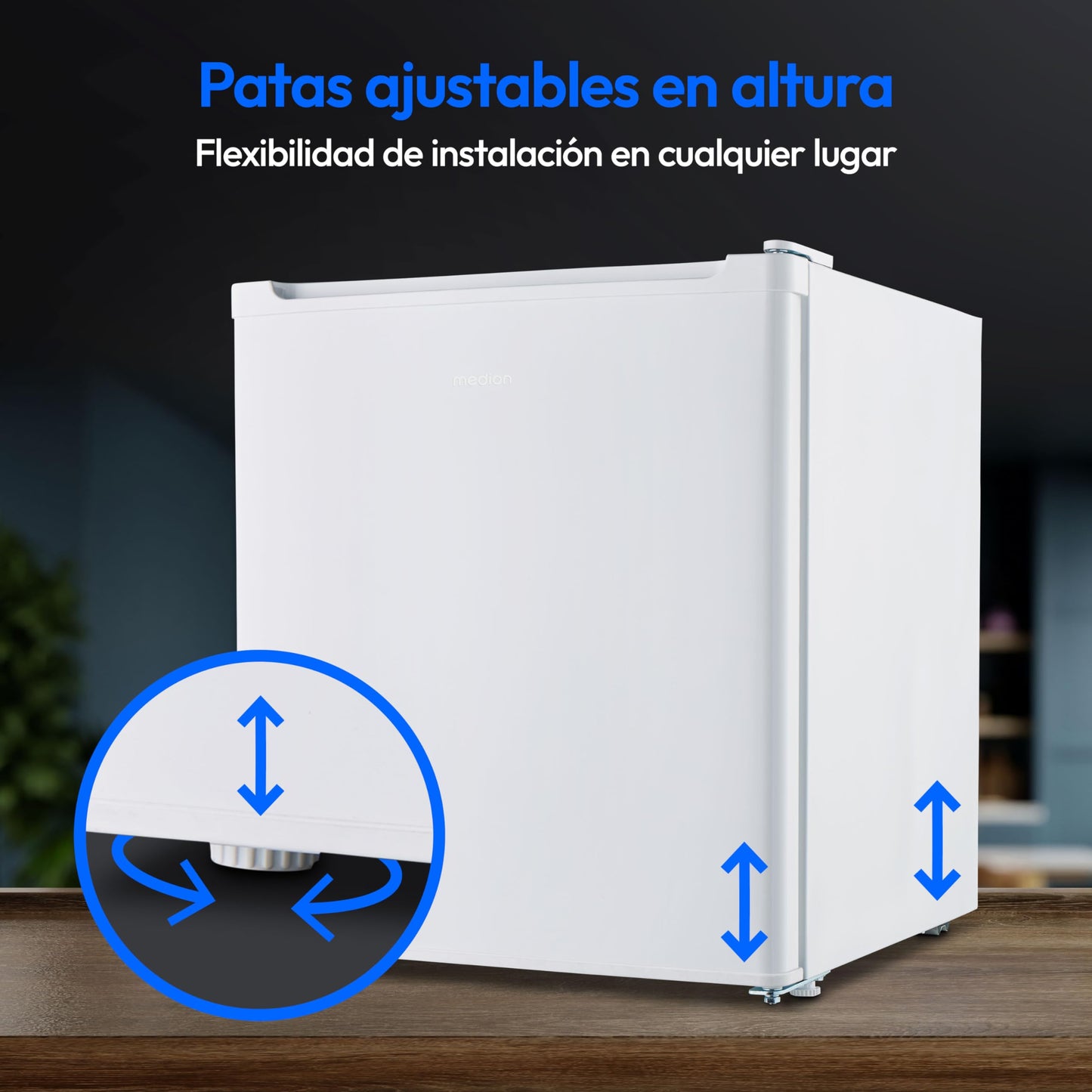 MEDION Mini Frigorífico 41L con Hielo, Blanco, Ajustable