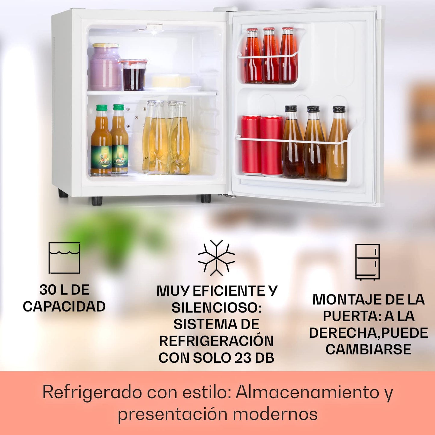KLARSTEIN Mini Nevera 30L, Frío 0-15°C, Estantes Ajustables