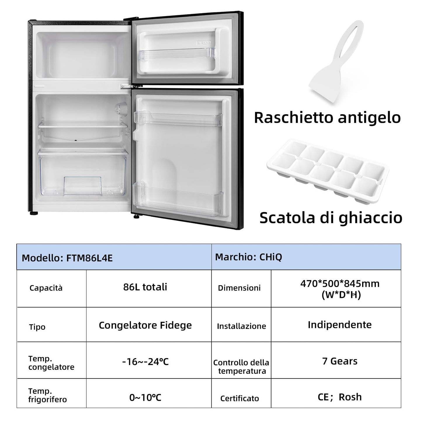 CHiQ Frigorífico Combi Bajo Encimera 86L, Silencioso, Oscuro
