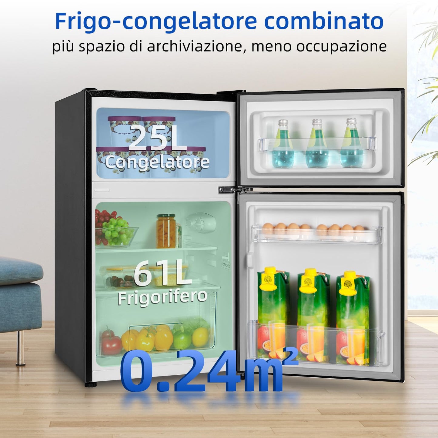 CHiQ Frigorífico Combi Bajo Encimera 86L, Silencioso, Oscuro