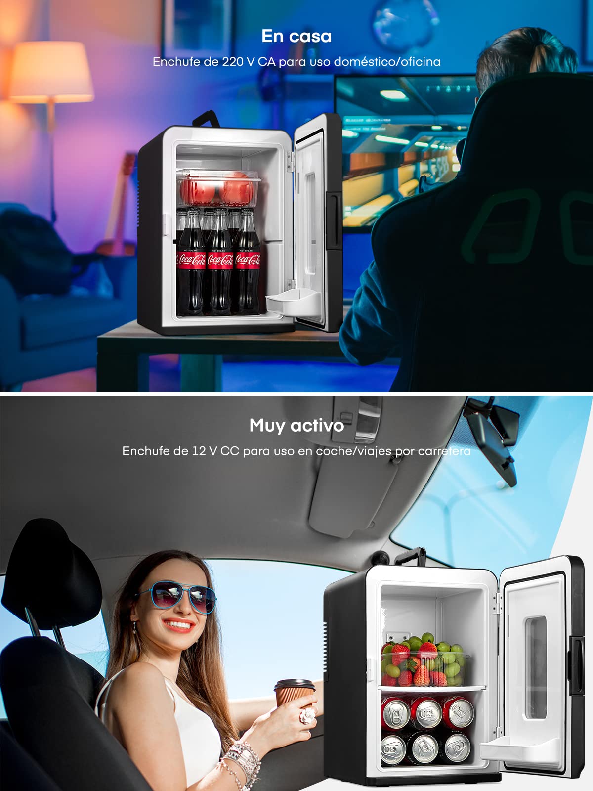NORTHCLAN Mini Nevera 15L, Portátil 12V/230V, Frío/Calor, Negro