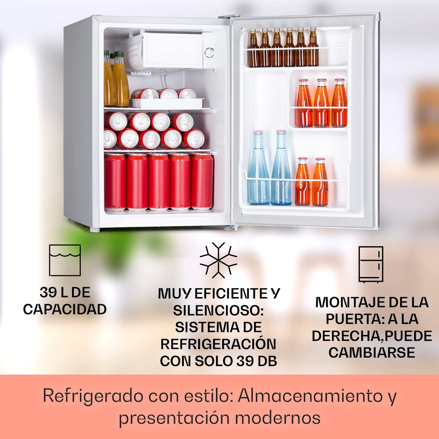 Klarstein Mini Nevera 67L con Congelador 4L, Cristal, Silenciosa