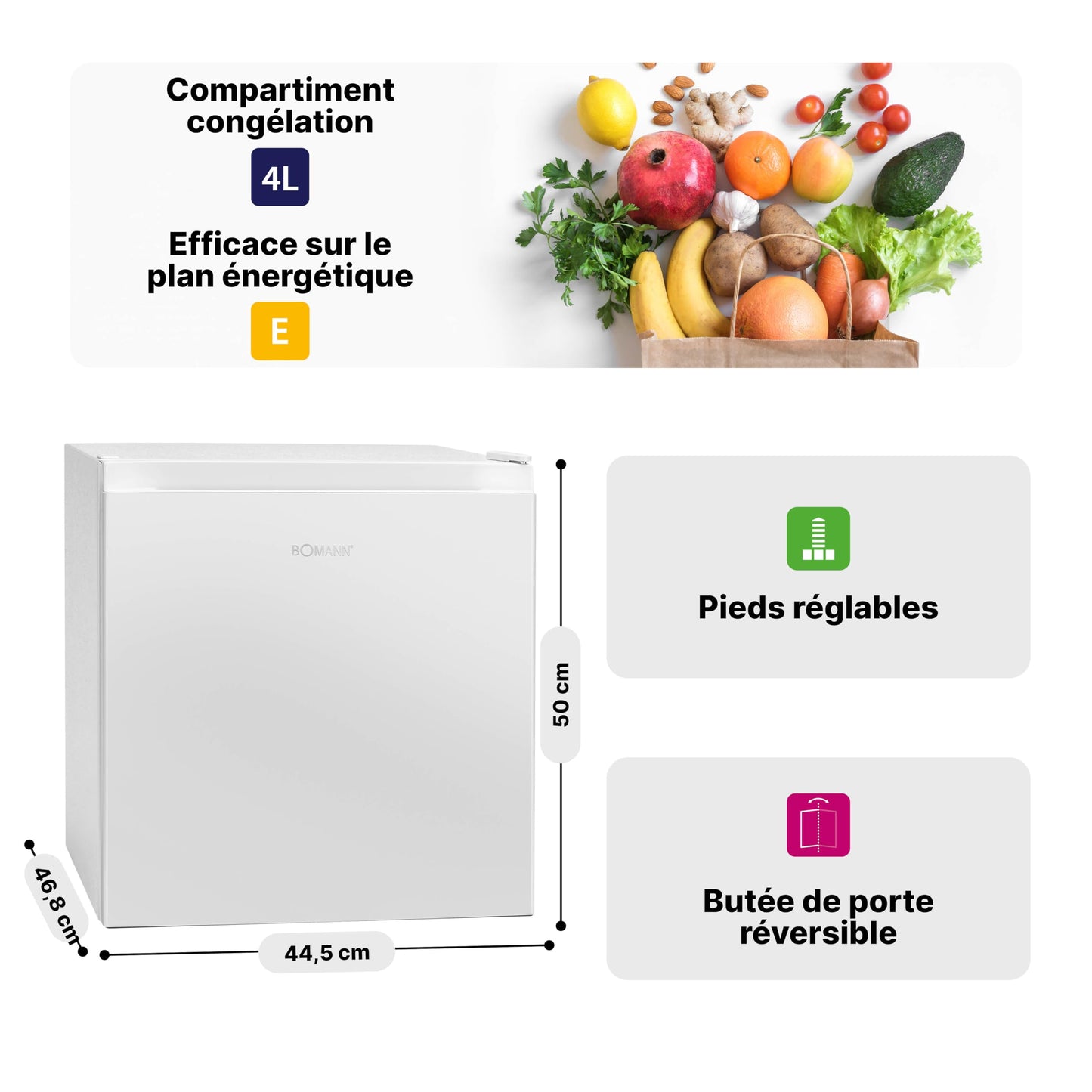 Bomann KB7245 Mini Frigorífico 45L con Congelador, Blanco