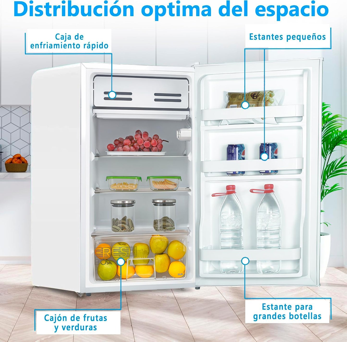 Midea Mini Frigorífico 93L, Bajo Consumo, Silencioso, Hogar/Oficina