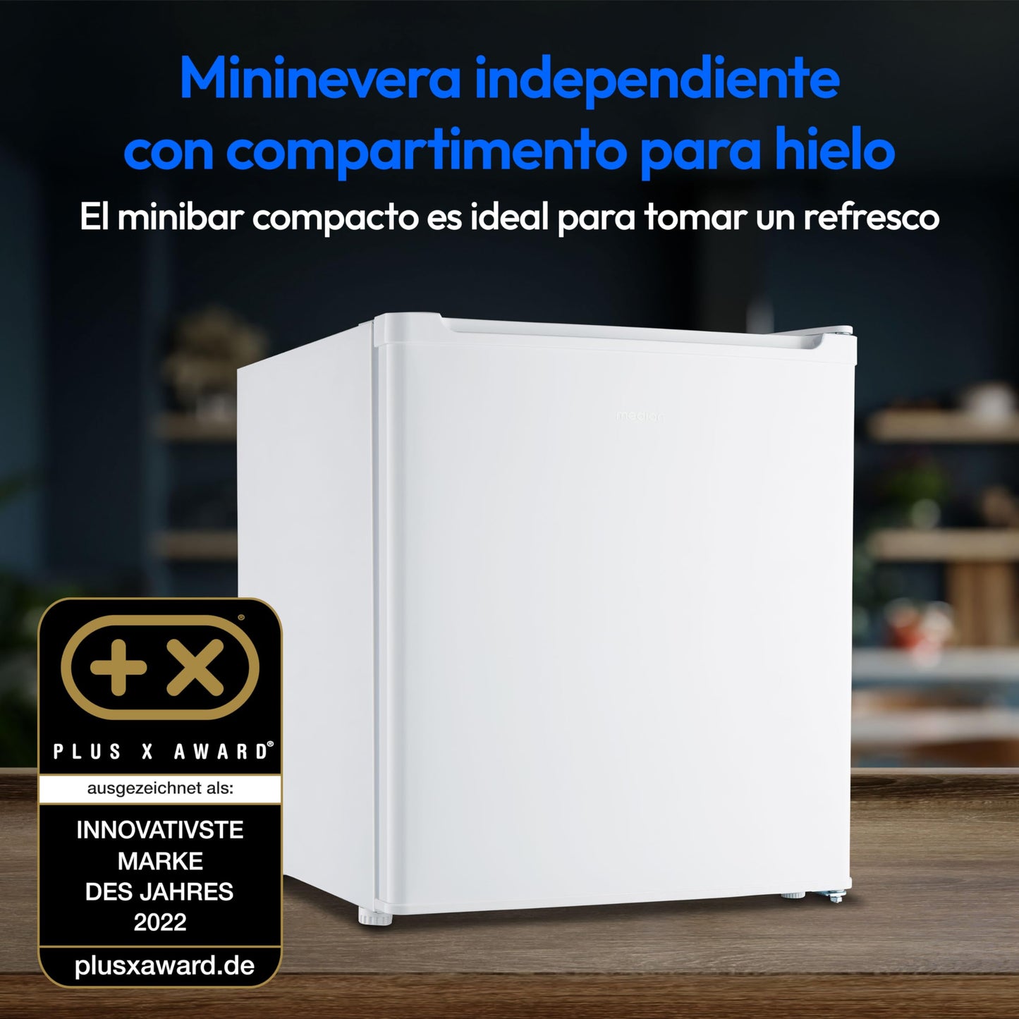 MEDION Mini Frigorífico 41L con Hielo, Blanco, Ajustable