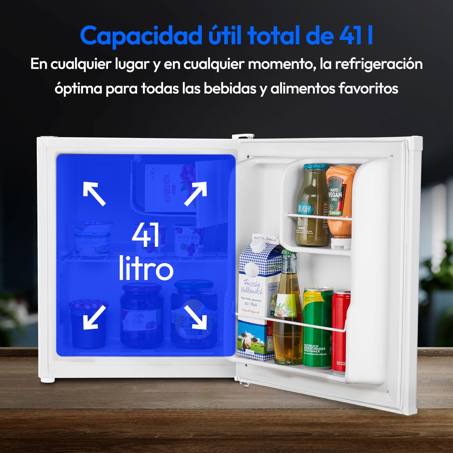 MEDION Mini Frigorífico 41L con Hielo, Blanco, Ajustable