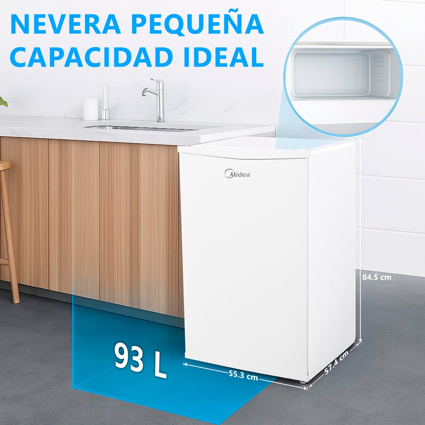 Midea Mini Frigorífico 93L, Bajo Consumo, Silencioso, Hogar/Oficina