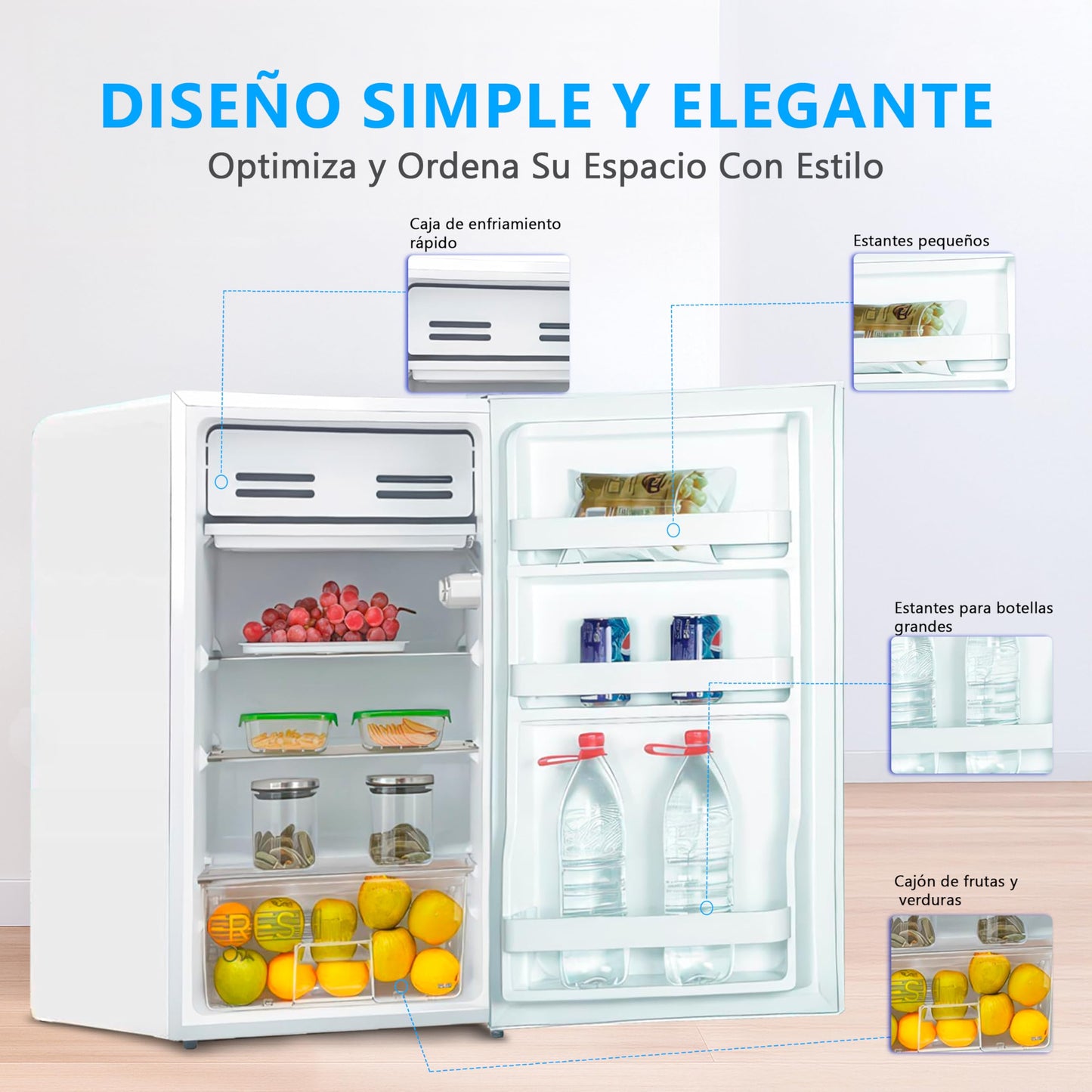 Midea Mini Frigorífico 93L, Bajo Consumo, Silencioso, Hogar/Oficina