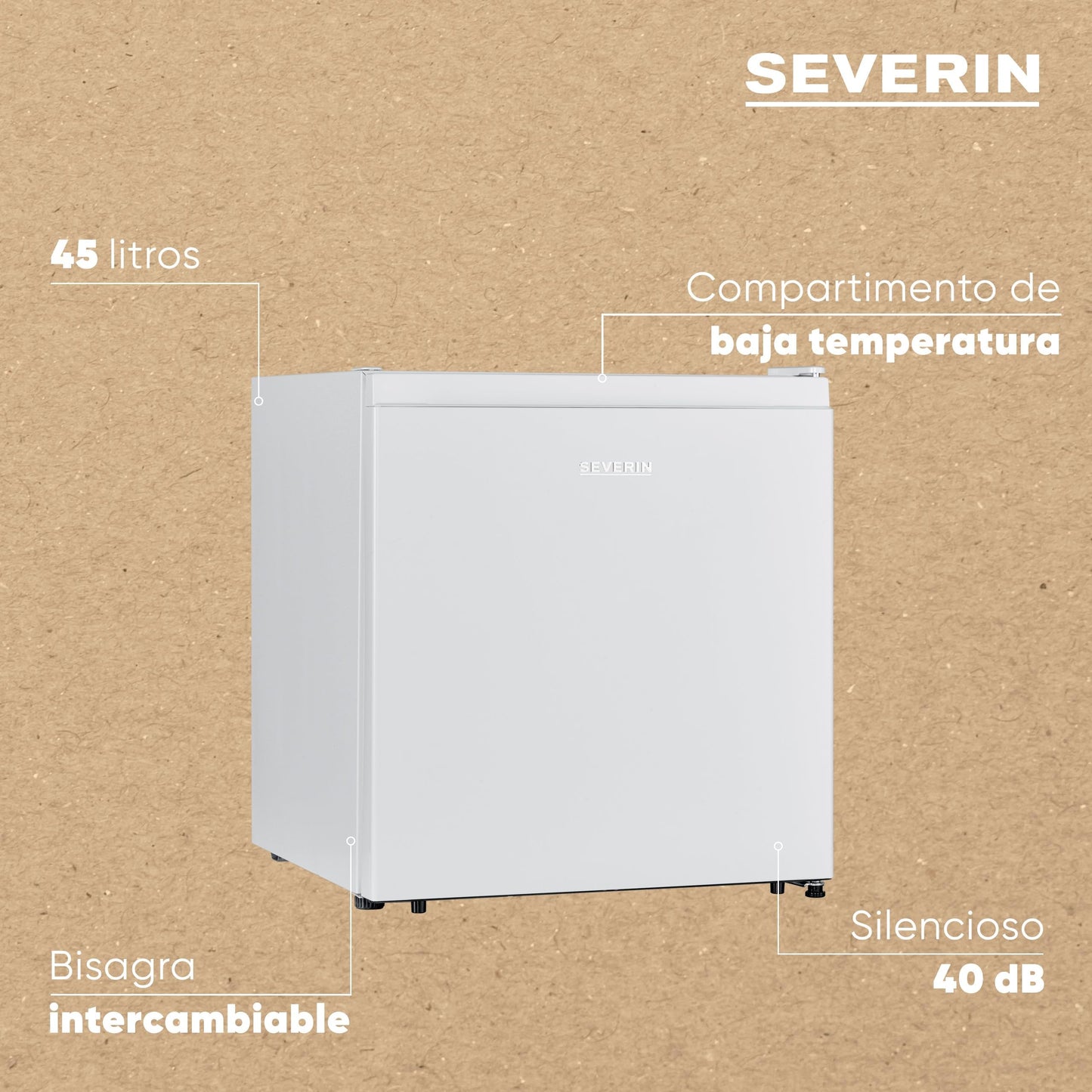 SEVERIN Mini Frigorífico 45L, Silencioso 40dB, Blanco, KB8884