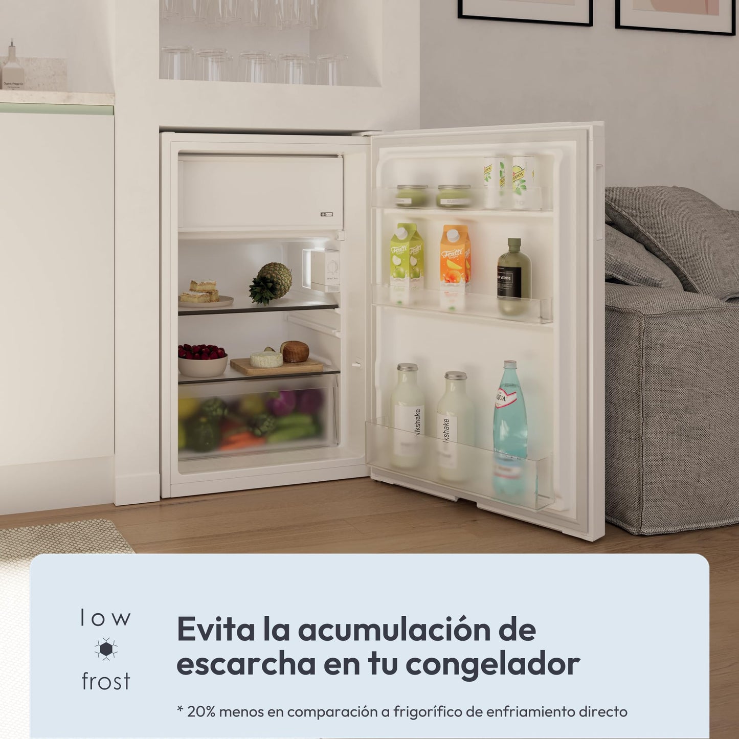 Candy Mini Frigorífico 129L con Congelador, LED, Blanco